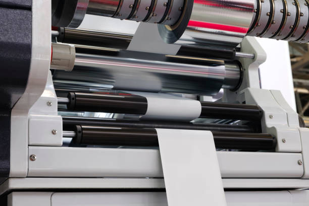 Automatic industrial machine for plastic packaging with light effect of products and food