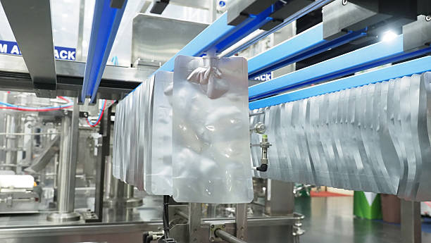 spout pouches in a industrial production line