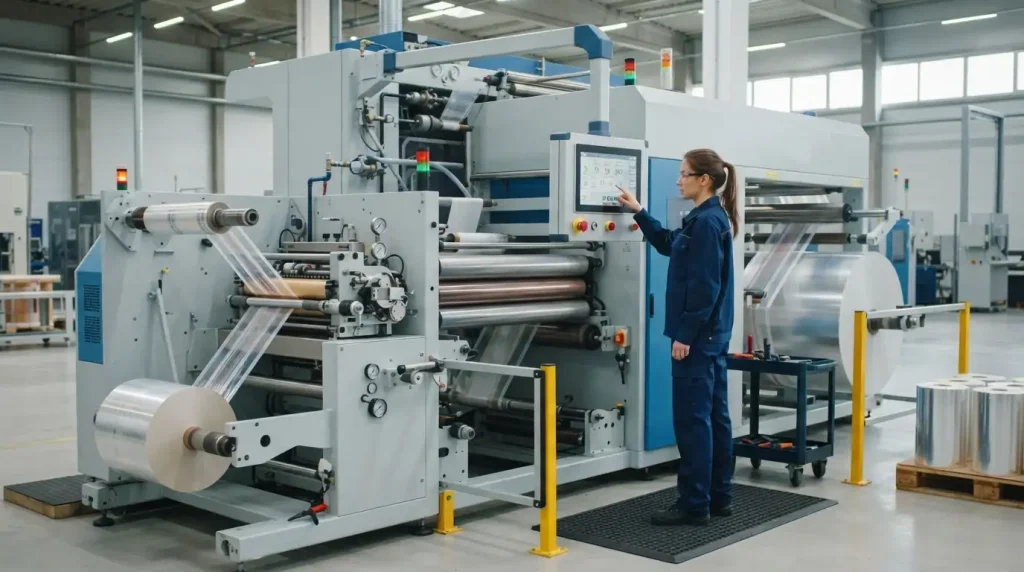 solventless laminating machine in operation