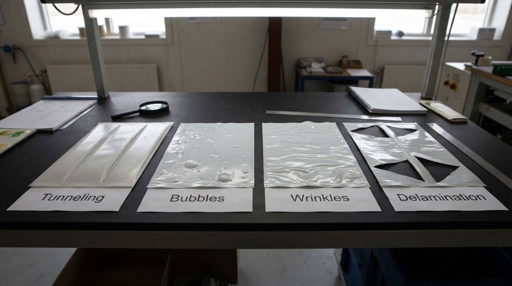 Defect Comparison Chart‑Tunneling vs Bubbles Wrinkles Delamination